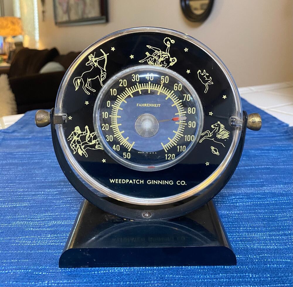 VTG Weedpatch Ginning CA Cotton Gin Zodiac Sign Desktop Thermometer Advertising